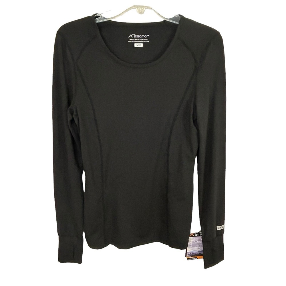 TERRAMAR Climasense Cloud Nine NEW Knit TOP Shirt M Black Performance Base Layer